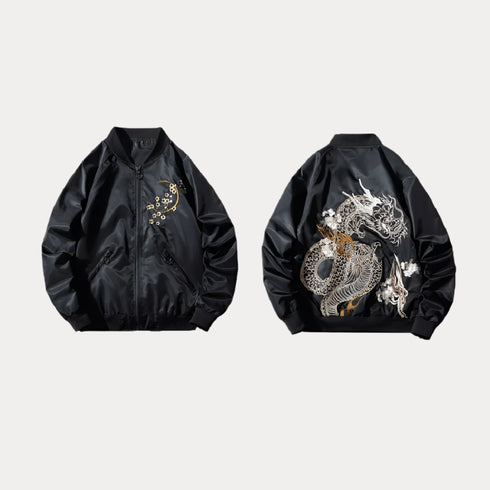 Spring Bomber Jacket Dragon Embroidery